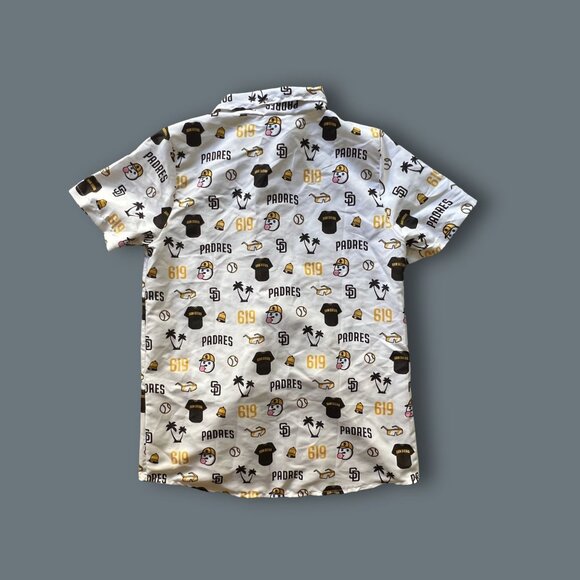 San Diego Padres Button Front Shirt Youth L By BDA Sports Polyester White & Gold - Picture 3 of 5
